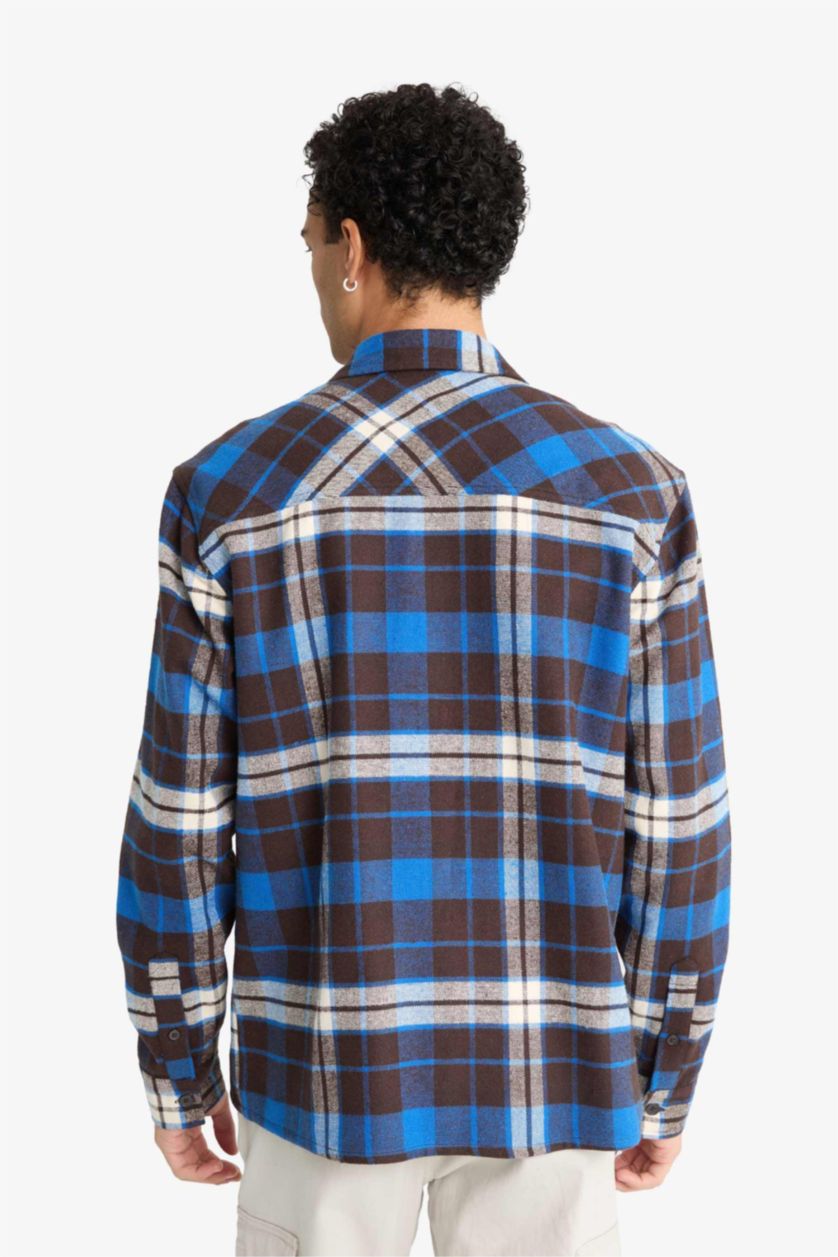 MAN Brown Regular Fit Polo Collar Lumberjack Long Sleeve Shirt