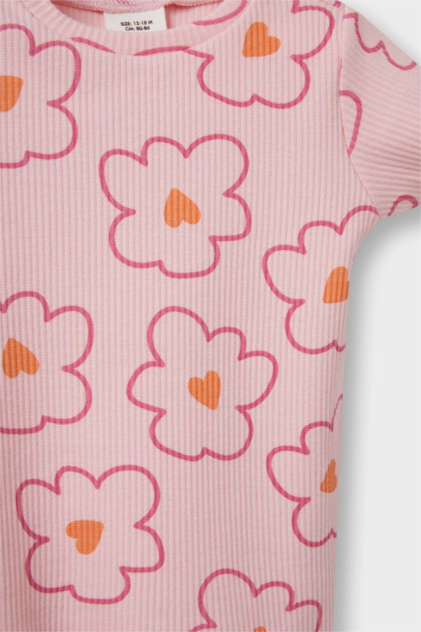 طفلة صغيرة زهري فاتح تيشيرت بيبي بناتي نص ردن مضلع فلورال قصة عادية