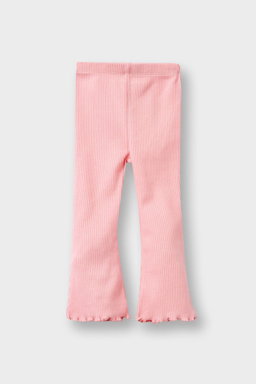 Kız Bebek Pembe 2'li Takım Çiçekli Fitilli Kaşkorse Kısa Kollu Tişört İspanyol Paça Tayt Kız Bebek