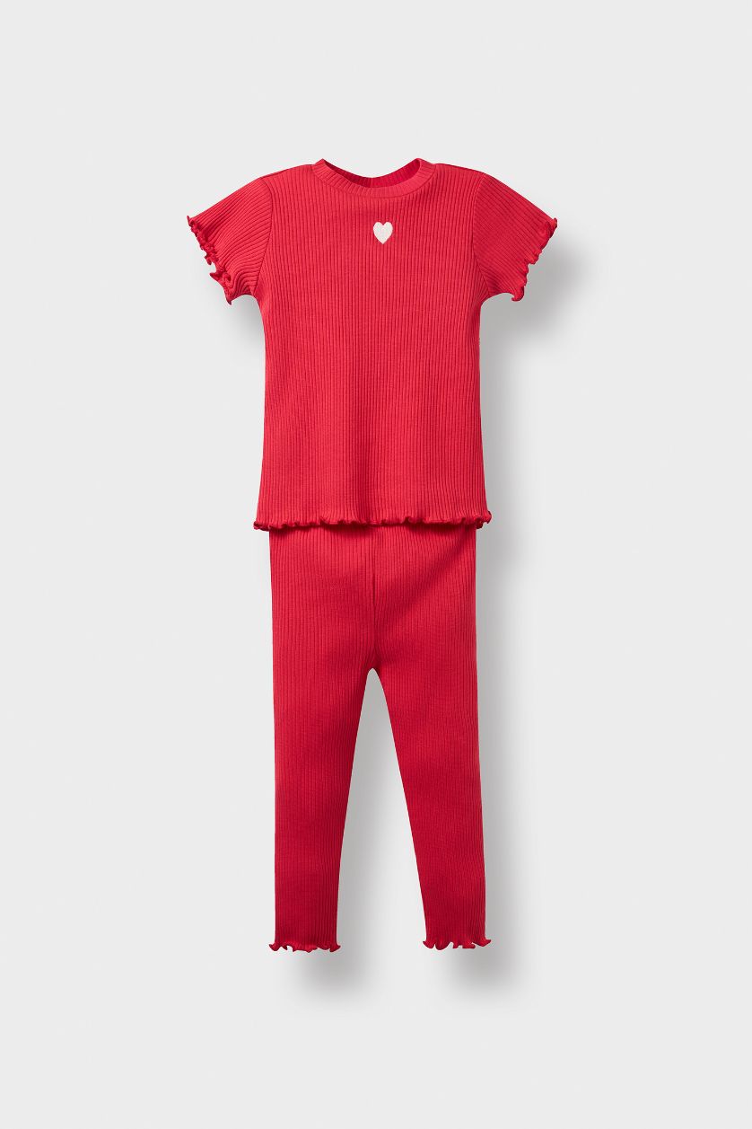 BABY GIRL Red Baby Girl Heart Ribbed Camisole T-Shirt Leggings 2 Piece Set