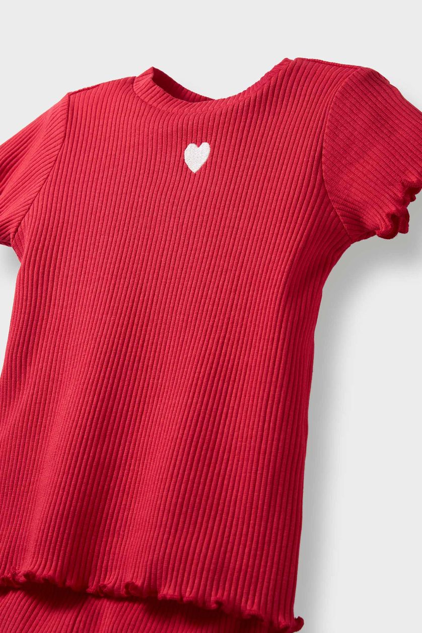BABY GIRL Red Baby Girl Heart Ribbed Camisole T-Shirt Leggings 2 Piece Set