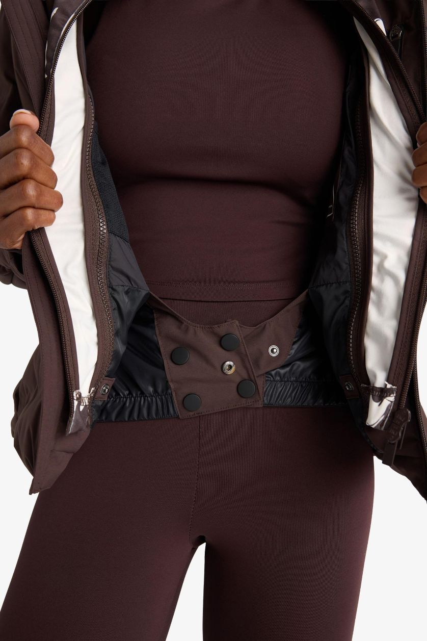 Kadın Kahve Su İtici Regular Fit Kapüşonlu Kayak Montu