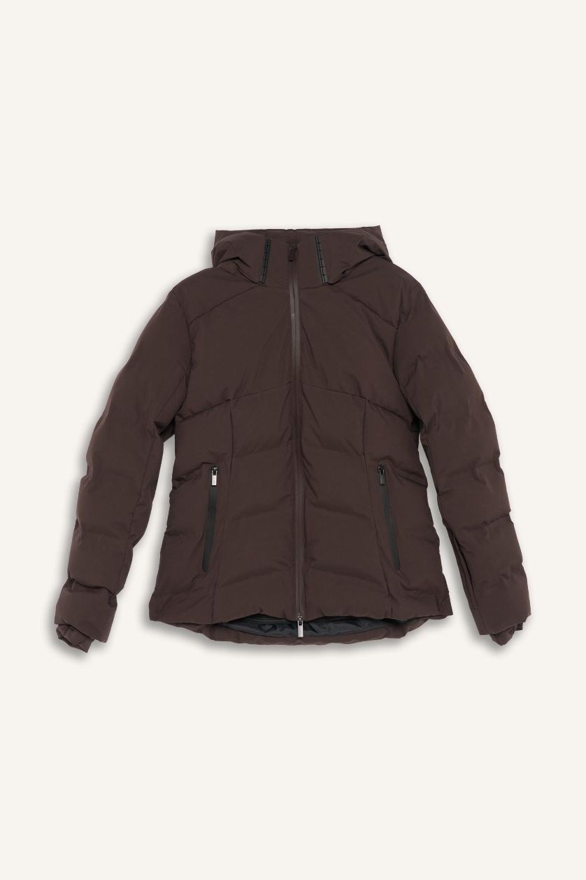 Kadın Kahve Su İtici Regular Fit Kapüşonlu Kayak Montu