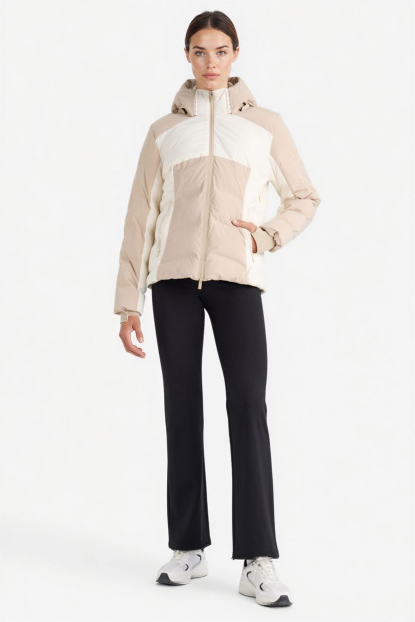 Woman Beige Waterproof Regular Fit Hooded Ski Jacket