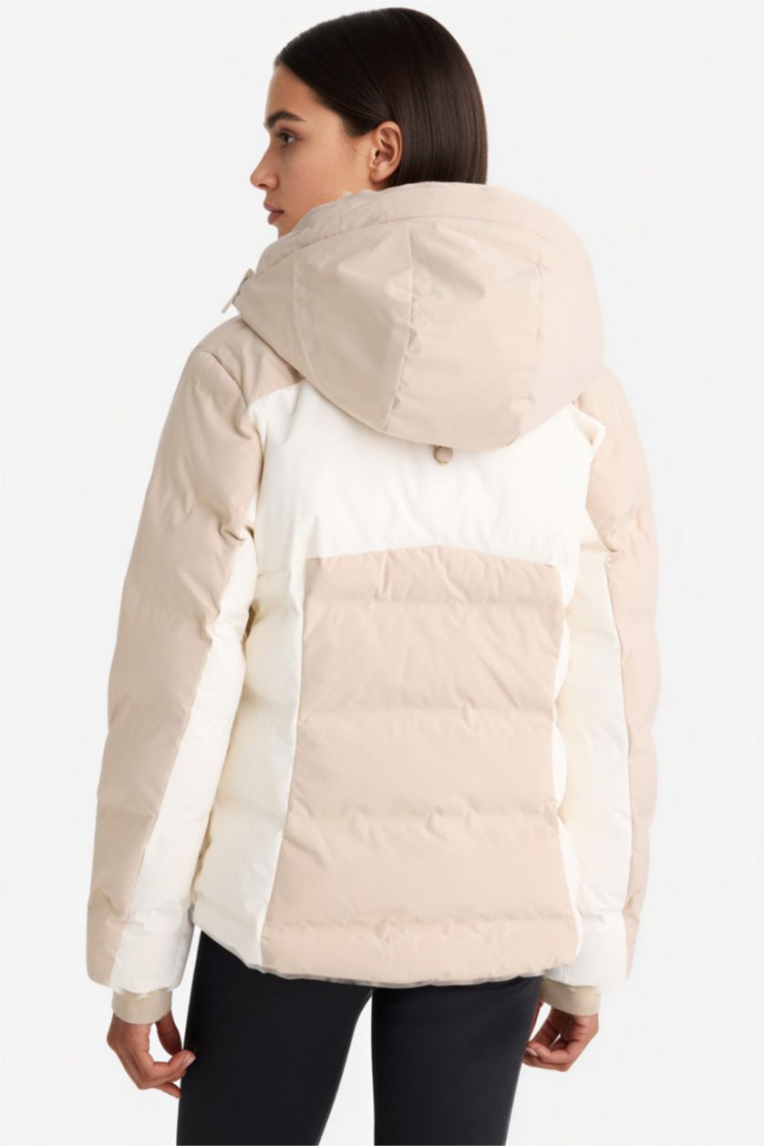 Woman Beige Waterproof Regular Fit Hooded Ski Jacket