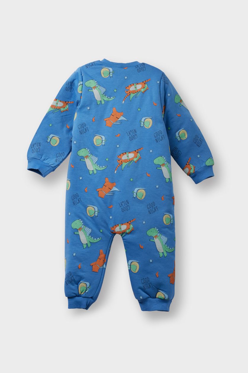 طفلة صغيرة أزرق غامق جمبسوت بيبي اولادي قطيفة حديثي الولادة بطبعة ديناصور