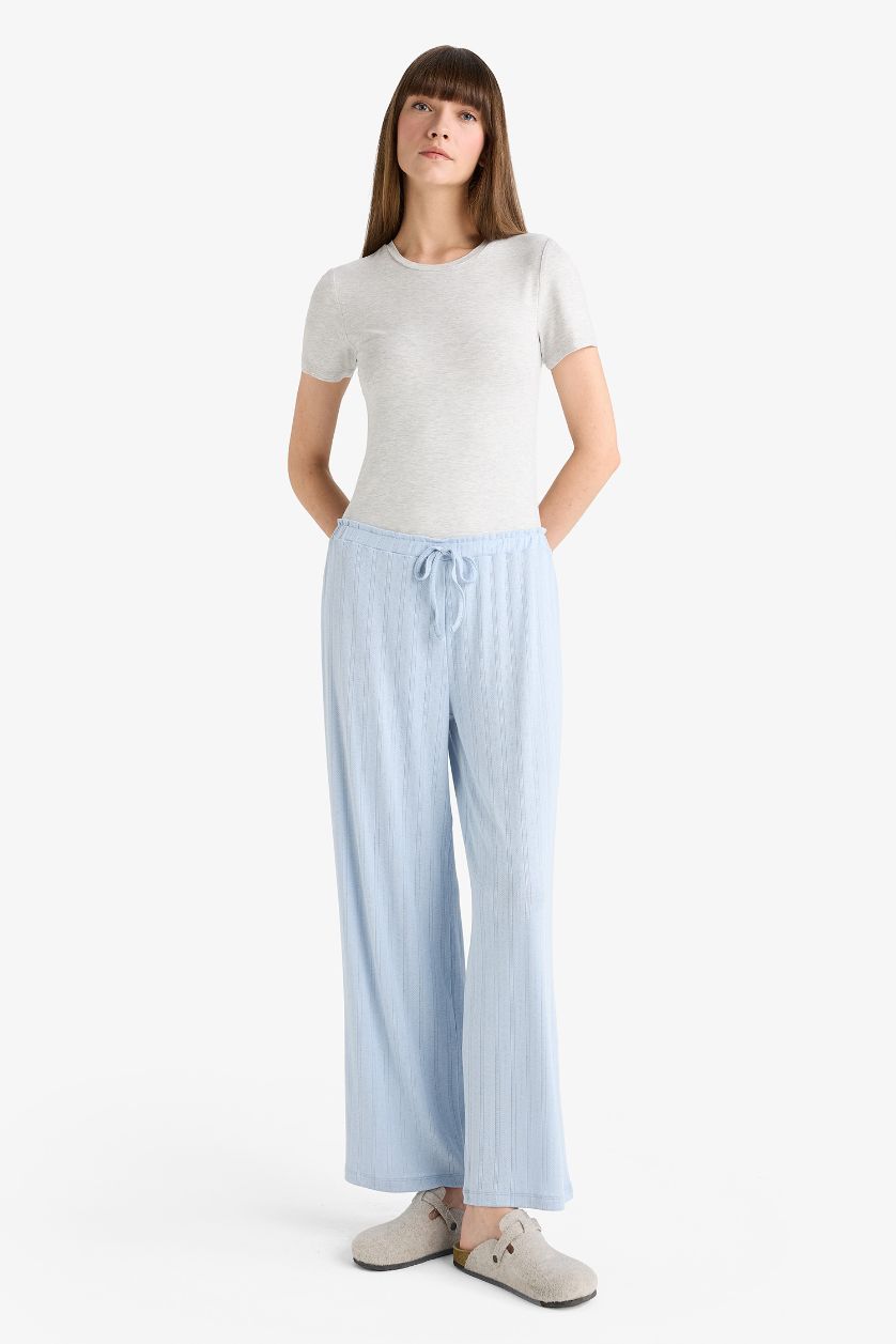 Woman Light Blue Regular Fit Elastic Waist Pajama Pants