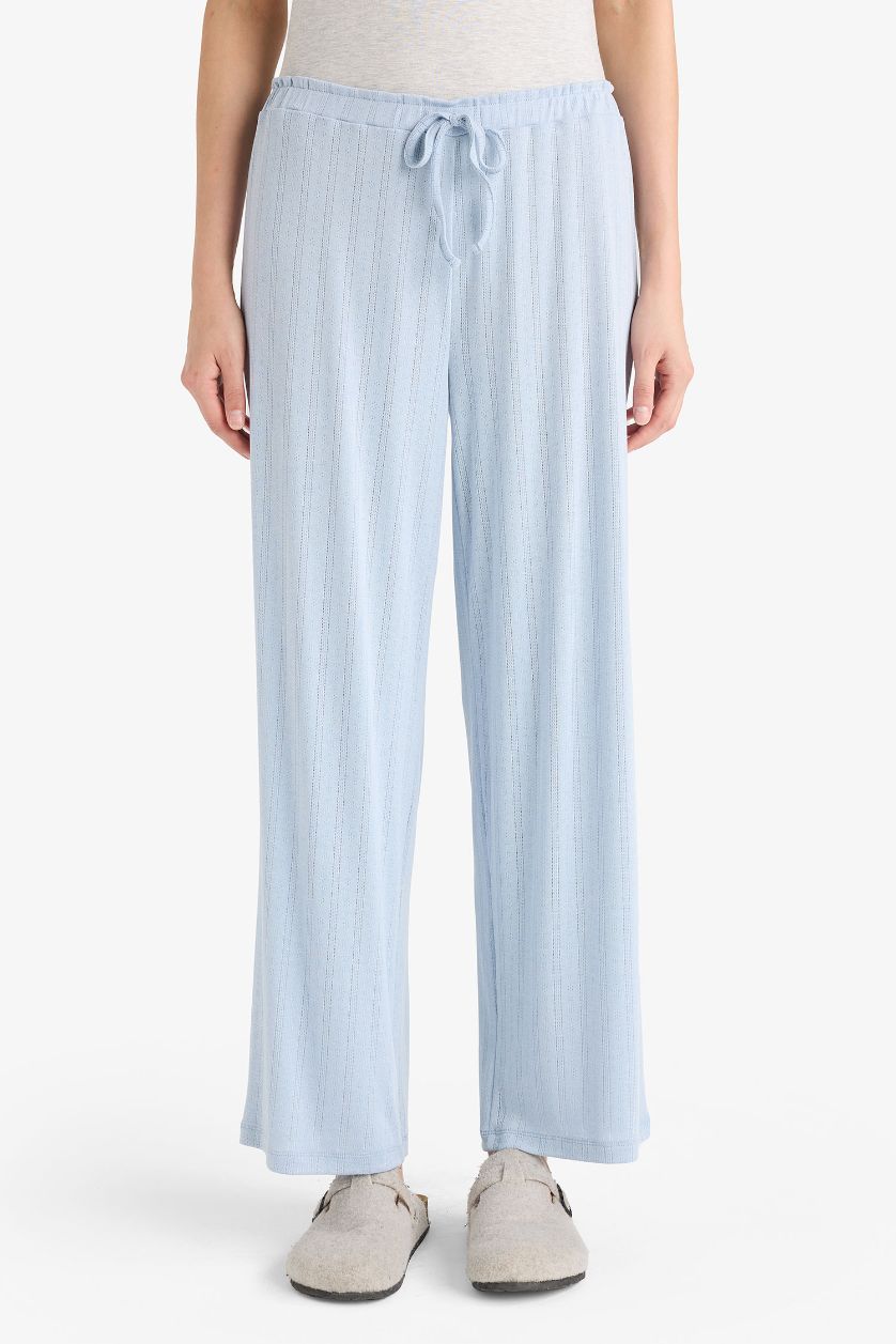 Woman Light Blue Regular Fit Elastic Waist Pajama Pants