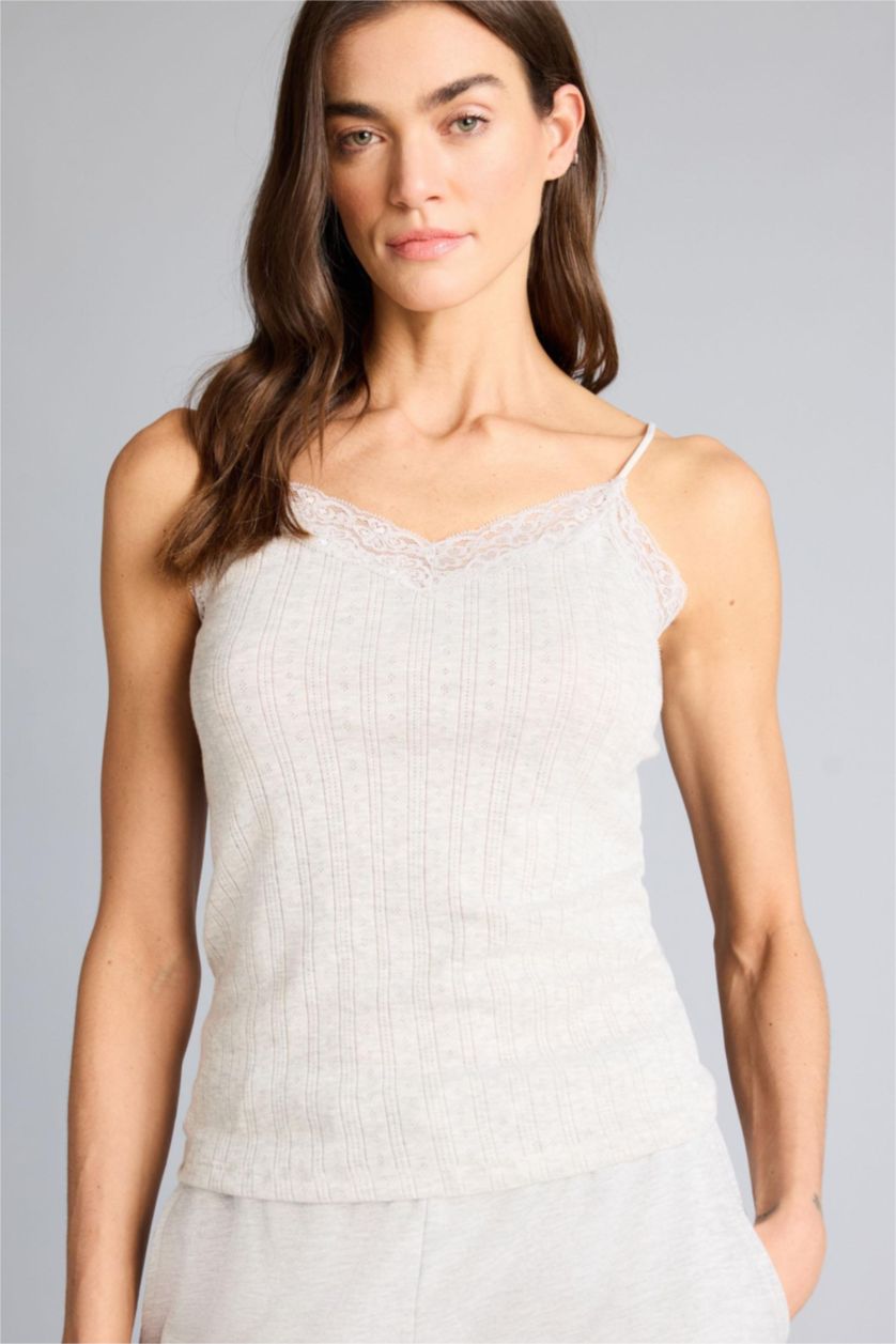 WOMAN Grey Melange Ribana with Lace Tank Top