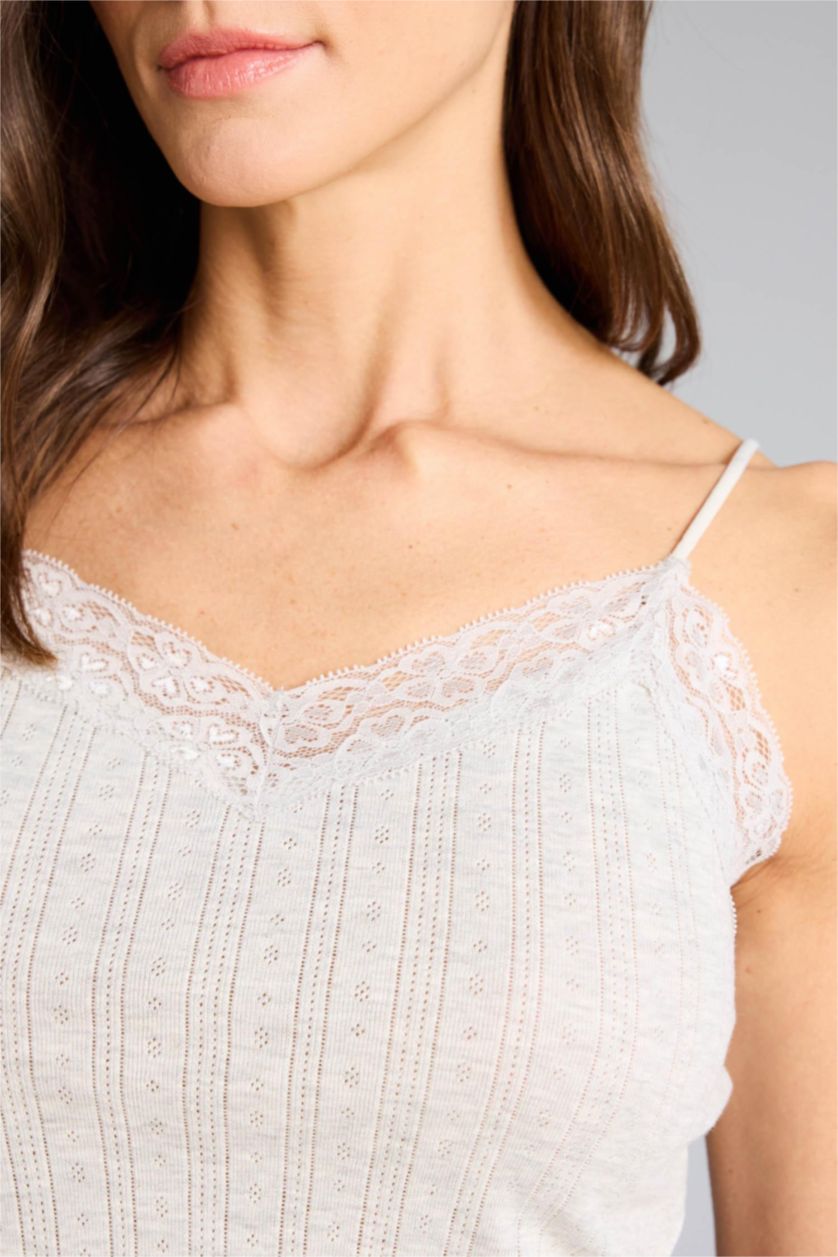 WOMAN Grey Melange Ribana with Lace Tank Top