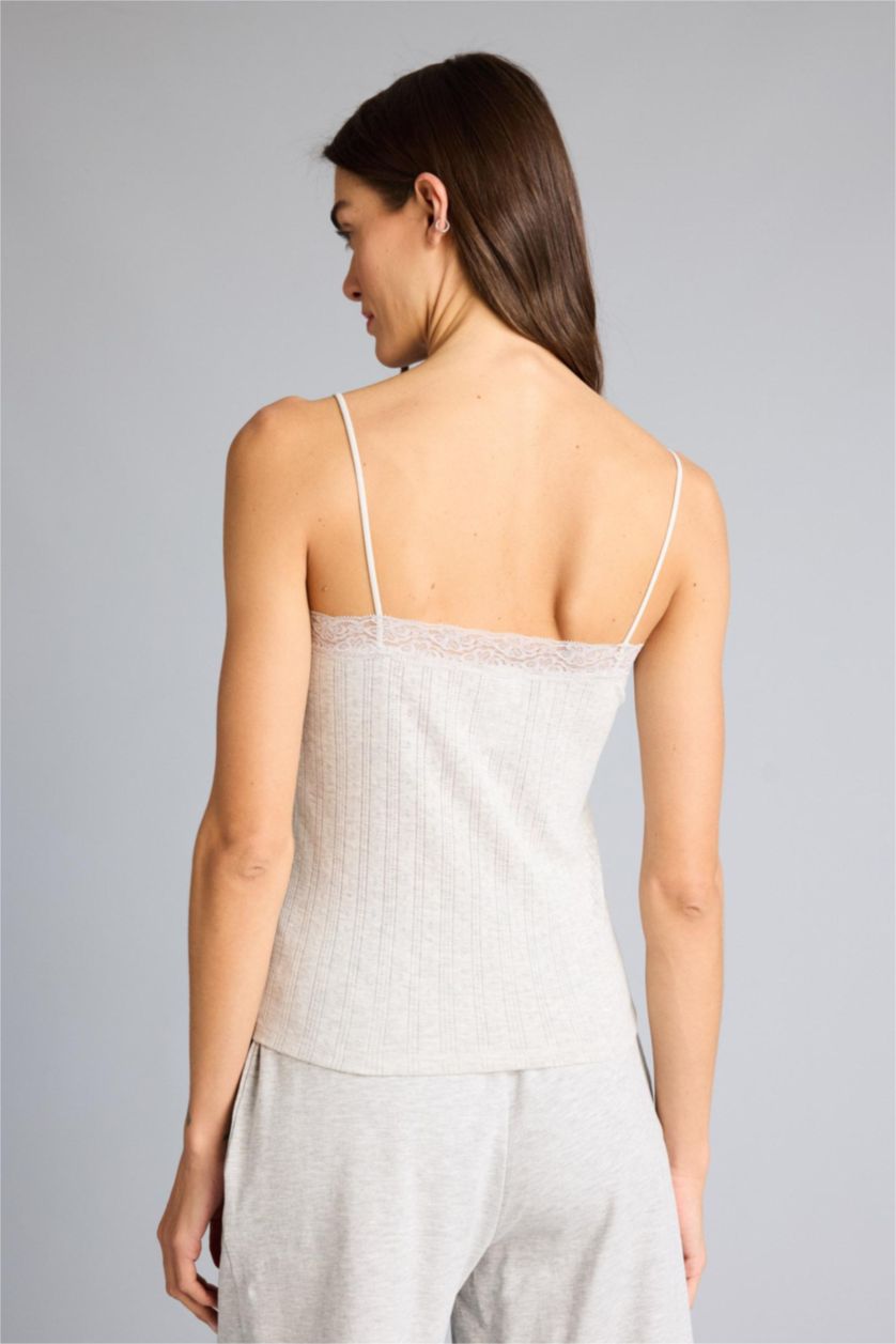 WOMAN Grey Melange Ribana with Lace Tank Top