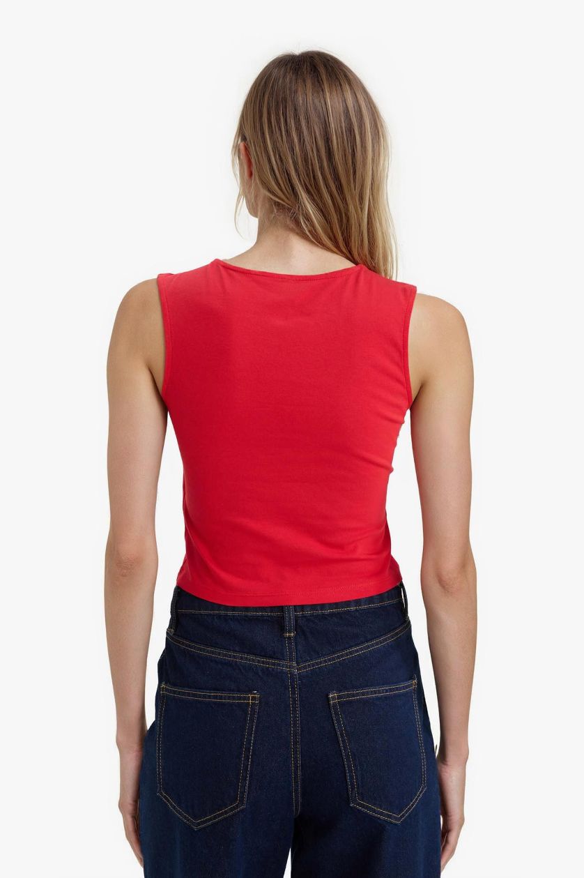 Kadın Kırmızı Regular Fit Basic Düz Bisiklet Yaka Kırmızı Atlet