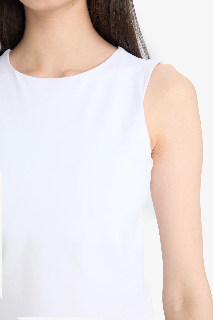 Kadın Beyaz Regular Fit Basic Düz Bisiklet Yaka Beyaz Atlet