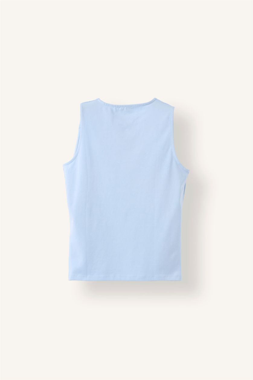 Women Light Blue Regular Fit Basic Crew Neck Tank Top