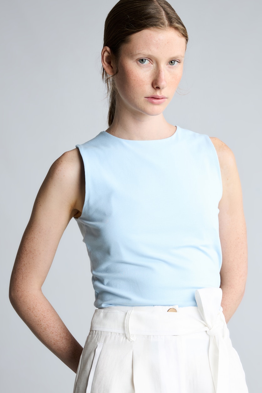 WOMAN Light Blue Regular Fit Basic Crew Neck Tank Top