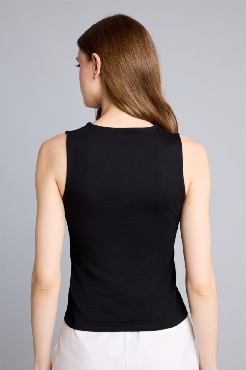 Women Black Regular Fit Basic Crew Neck Tank Top