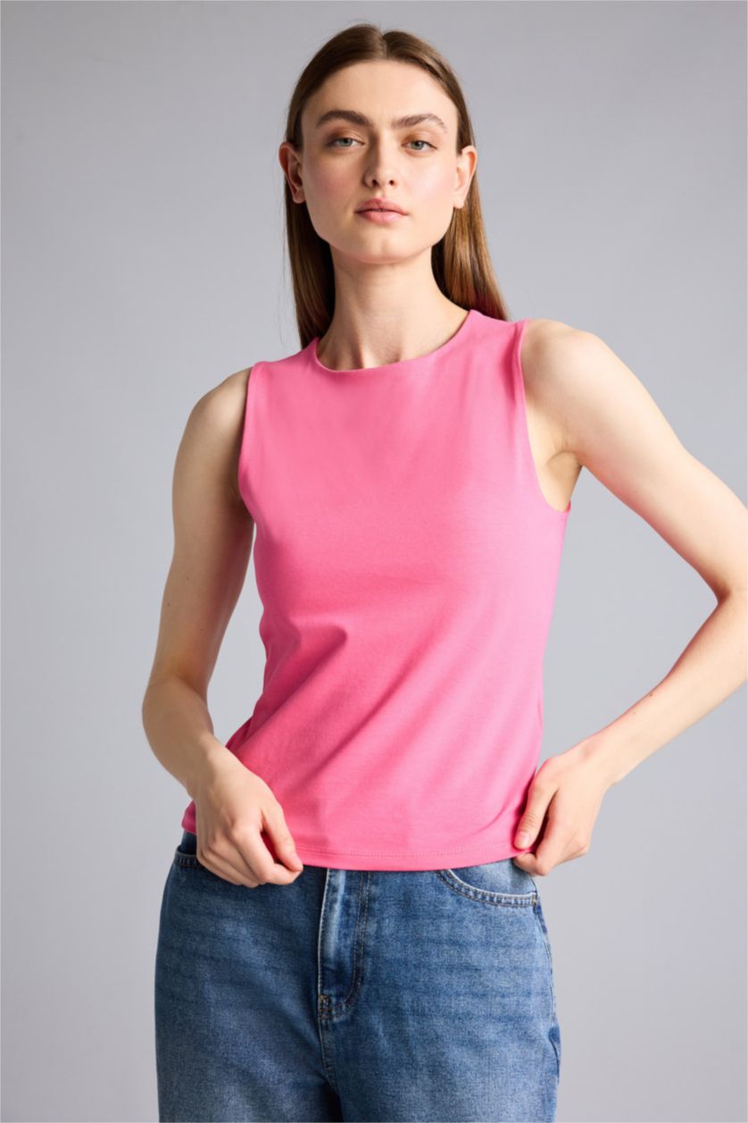 Kadın Pembe Regular Fıt Basıc Atlet