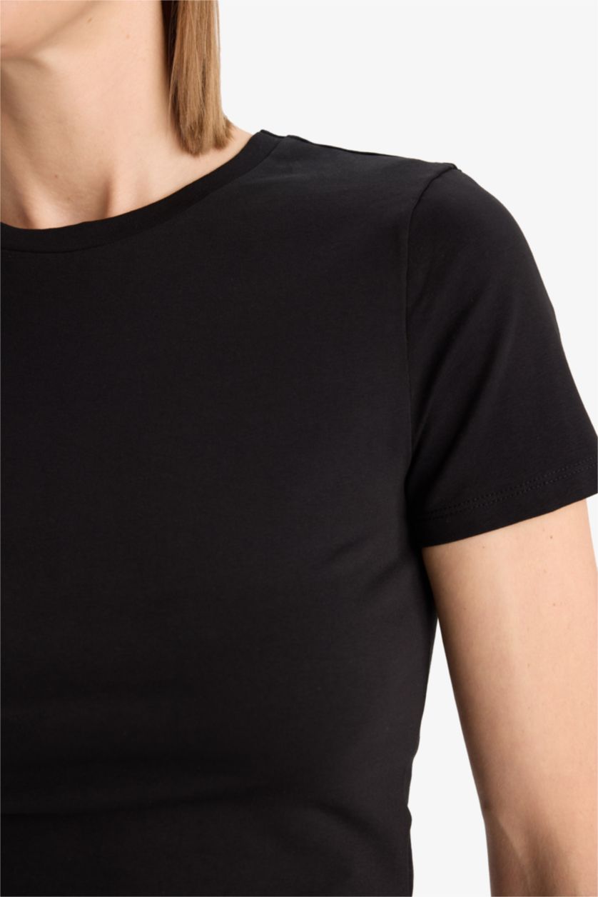 Woman Black Slim Fit Slim Fit Crew Neck Basic Black T-Shirt