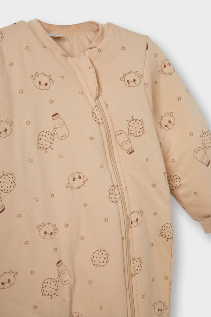 Erkek Bebek Bej Erkek Bebek 2,5 Tog Elyaf Süt Baskılı Tulum