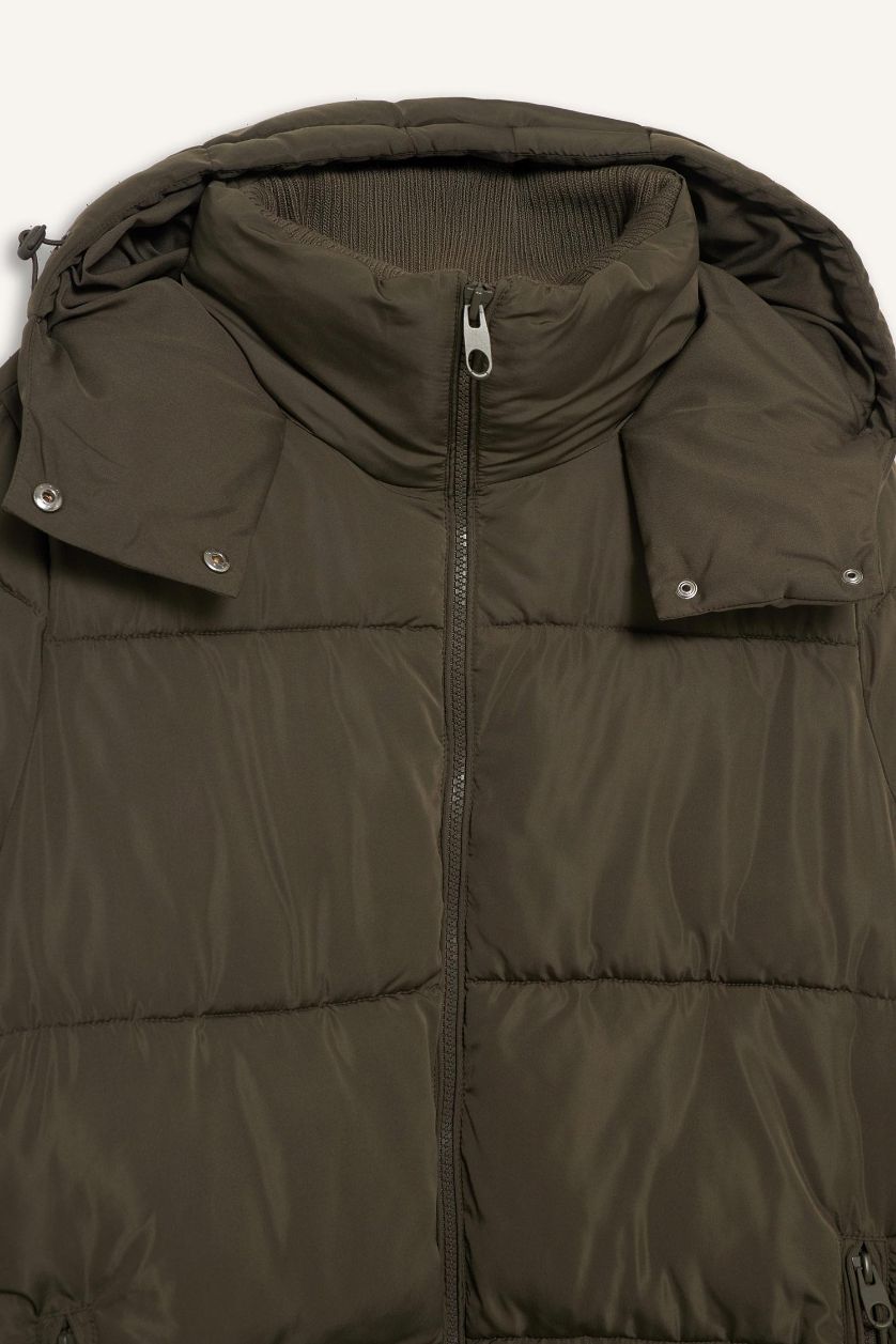 Kadın Haki Su Geçirmez Regular Fıt Kapüşonlu Parka