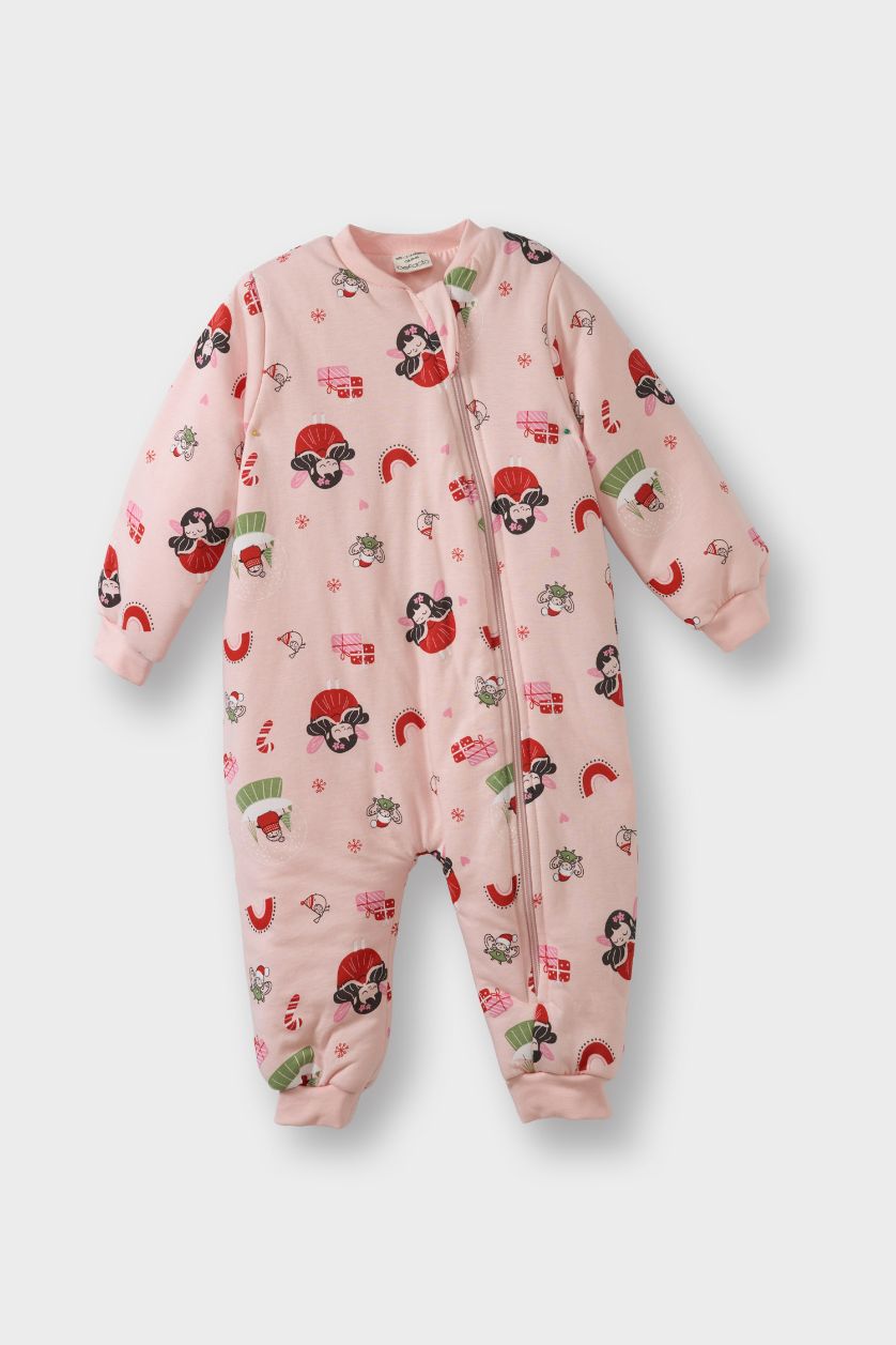 Kız Bebek Pembe Kız Bebek 1,6 Tog Elyaf Desenli Tulum