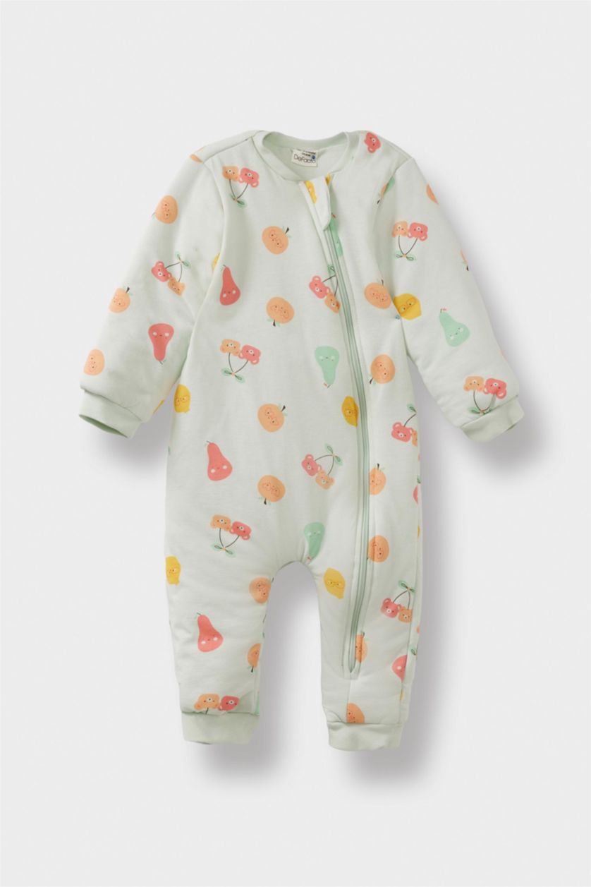 Kız Bebek Mint 2,5 Tog Elyaf Baskılı Penye Fermuarlı Uzun Kollu Tulum Kız Bebek