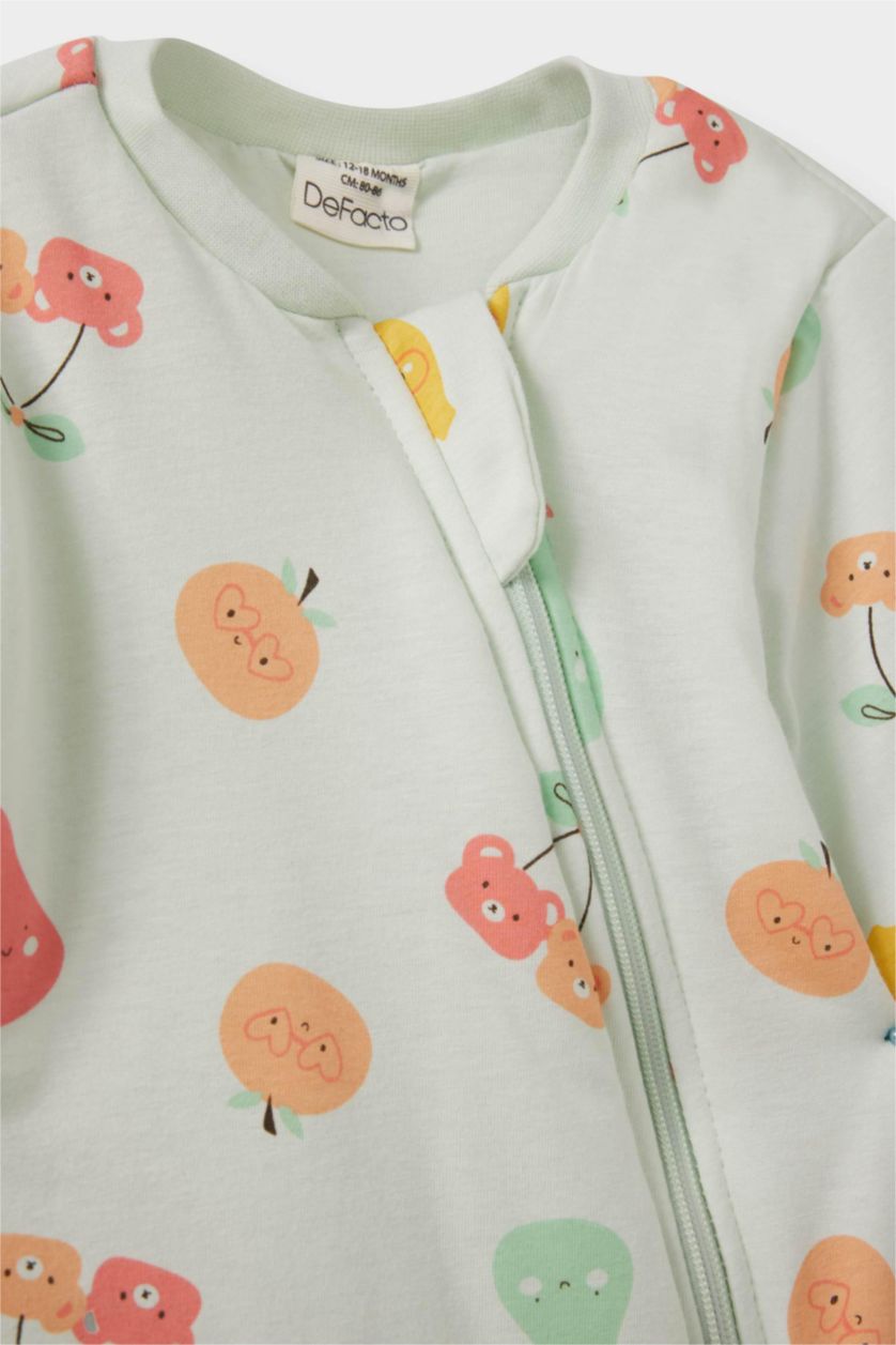 Kız Bebek Mint 2,5 Tog Elyaf Baskılı Penye Fermuarlı Uzun Kollu Tulum Kız Bebek