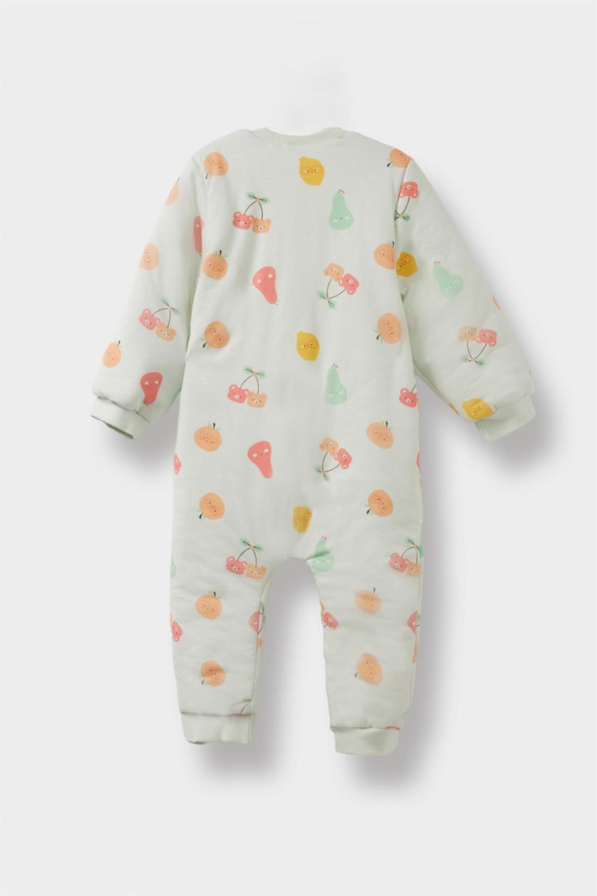 Kız Bebek Mint 2,5 Tog Elyaf Baskılı Penye Fermuarlı Uzun Kollu Tulum Kız Bebek