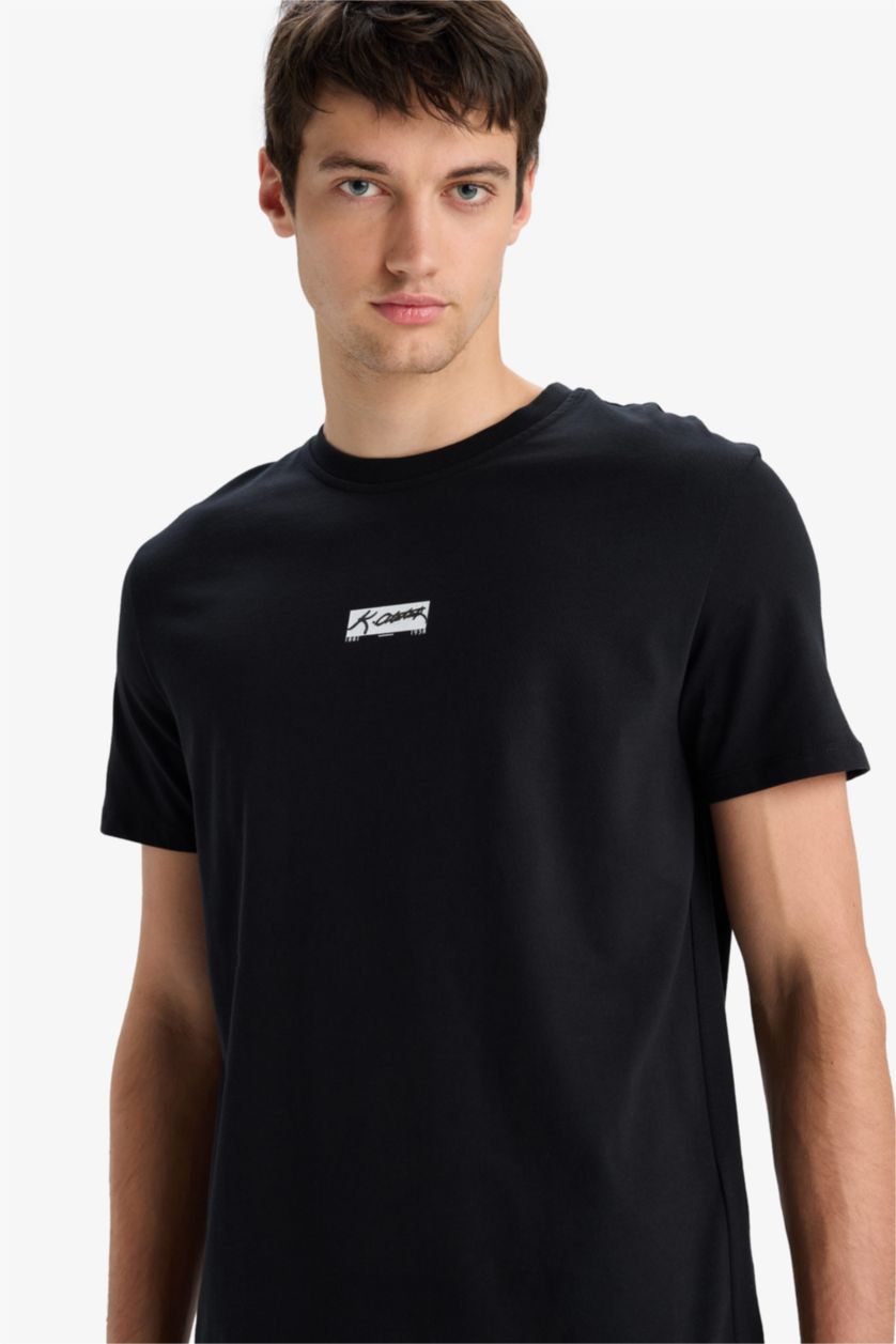 Erkek Siyah %100 Pamuk Regular Fit Bisiklet Yaka Atatürk Baskılı Kısa Kollu Tişört