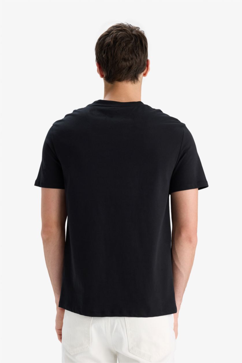 Erkek Siyah %100 Pamuk Regular Fit Bisiklet Yaka Atatürk Baskılı Kısa Kollu Tişört