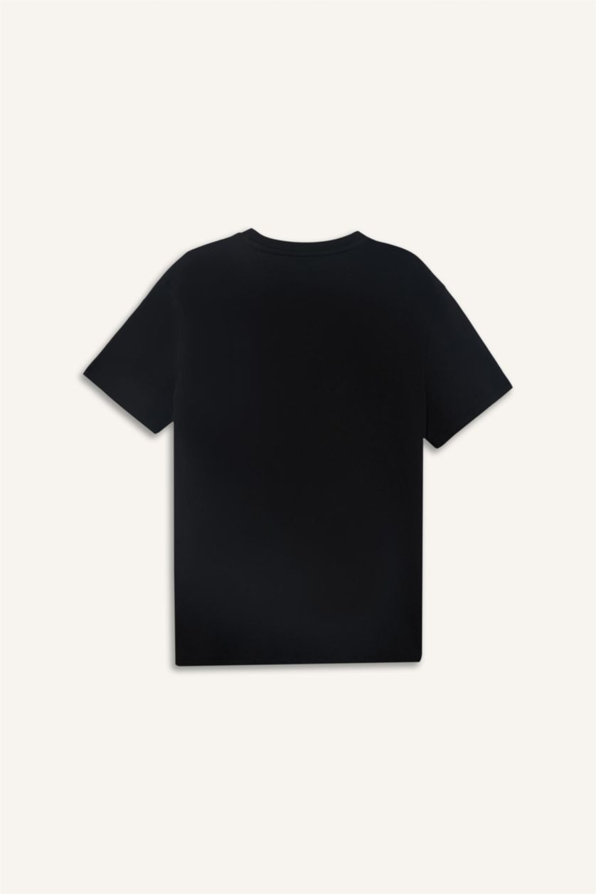 Erkek Siyah %100 Pamuk Regular Fit Bisiklet Yaka Atatürk Baskılı Kısa Kollu Tişört