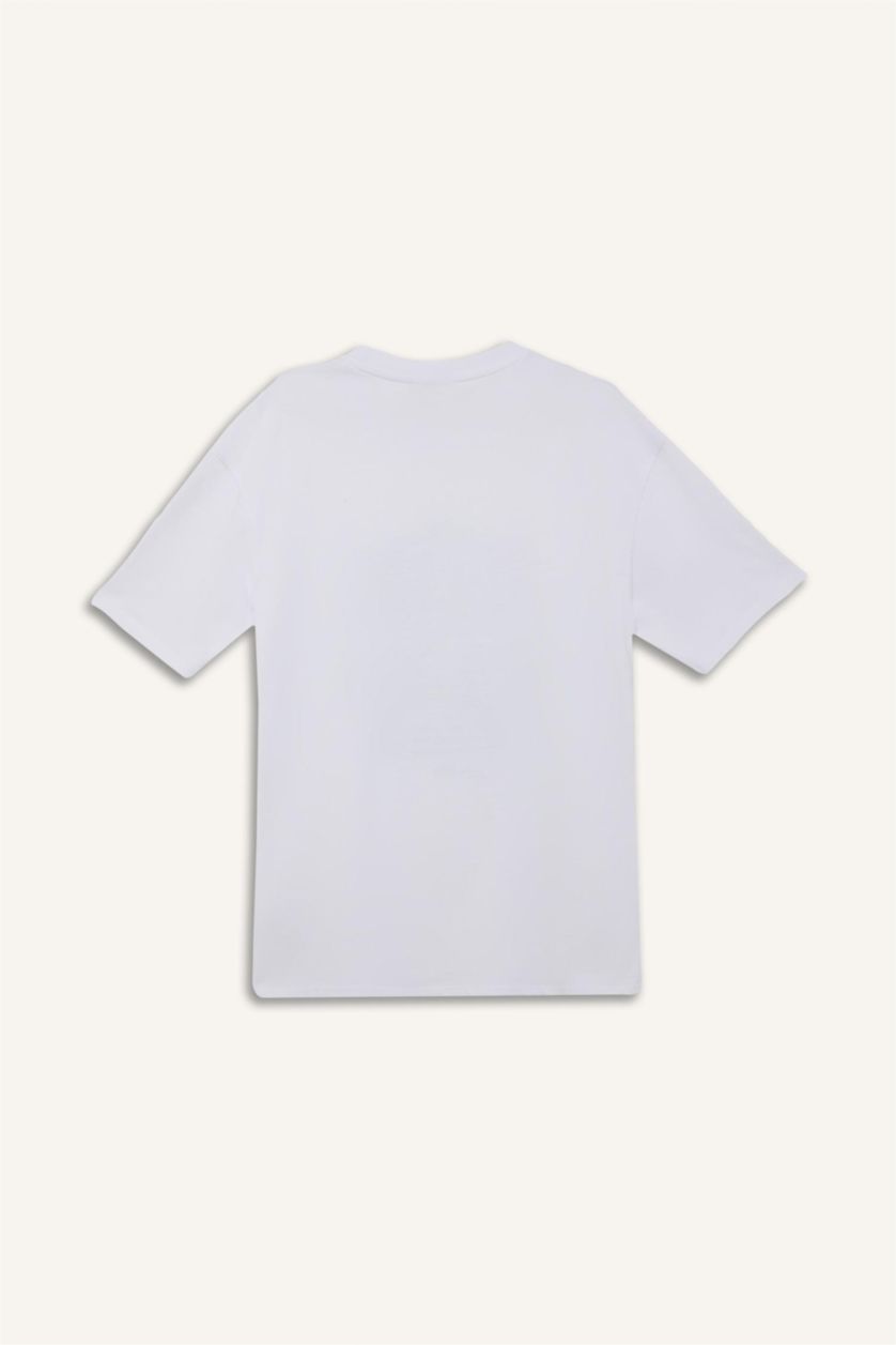 Erkek Beyaz %100 Pamuk Boxy Fit Bisiklet Yaka Kısa Kollu Tişört