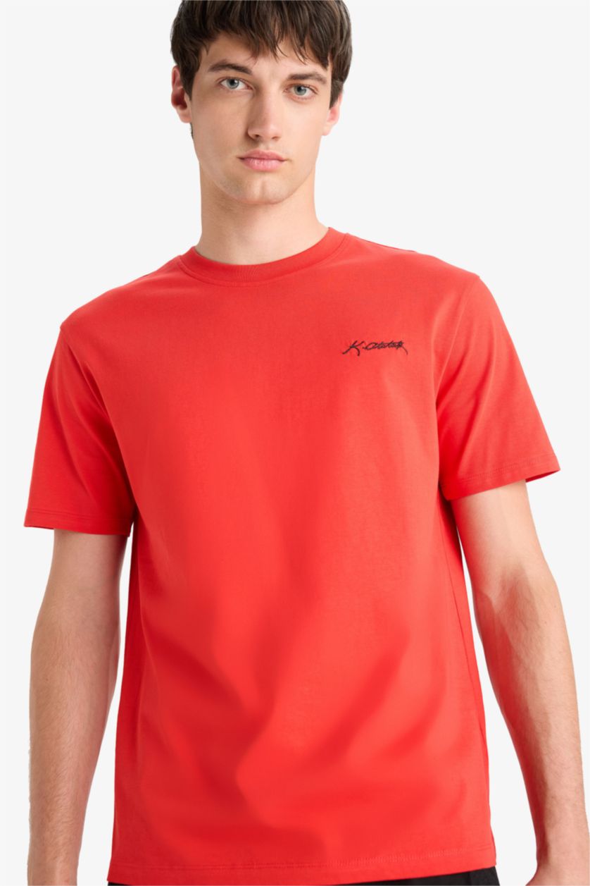 Erkek Kırmızı %100 Pamuk Regular Fit Bisiklet Yaka Atatürk Baskılı Kısa Kollu Tişört