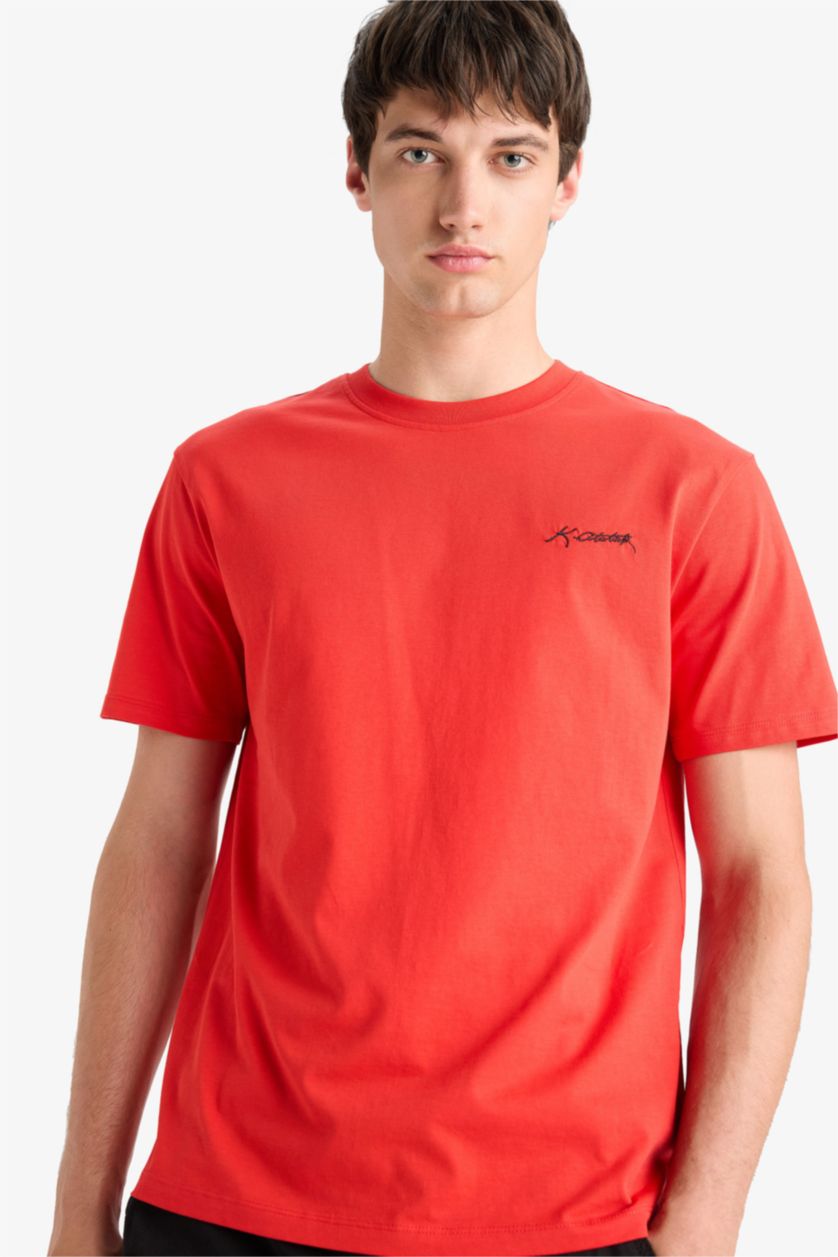 Erkek Kırmızı %100 Pamuk Regular Fit Bisiklet Yaka Atatürk Baskılı Kısa Kollu Tişört