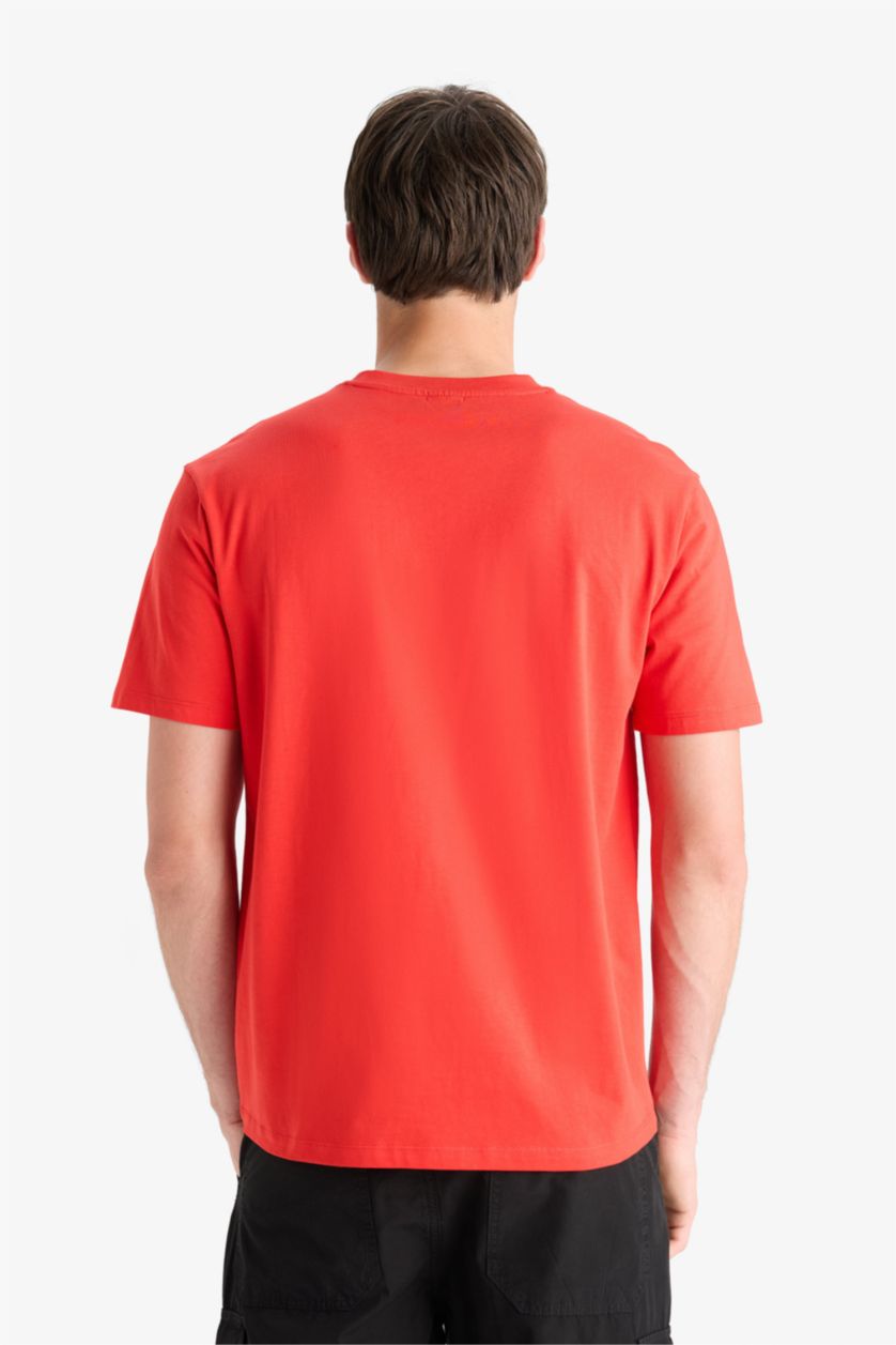 Erkek Kırmızı %100 Pamuk Regular Fit Bisiklet Yaka Atatürk Baskılı Kısa Kollu Tişört