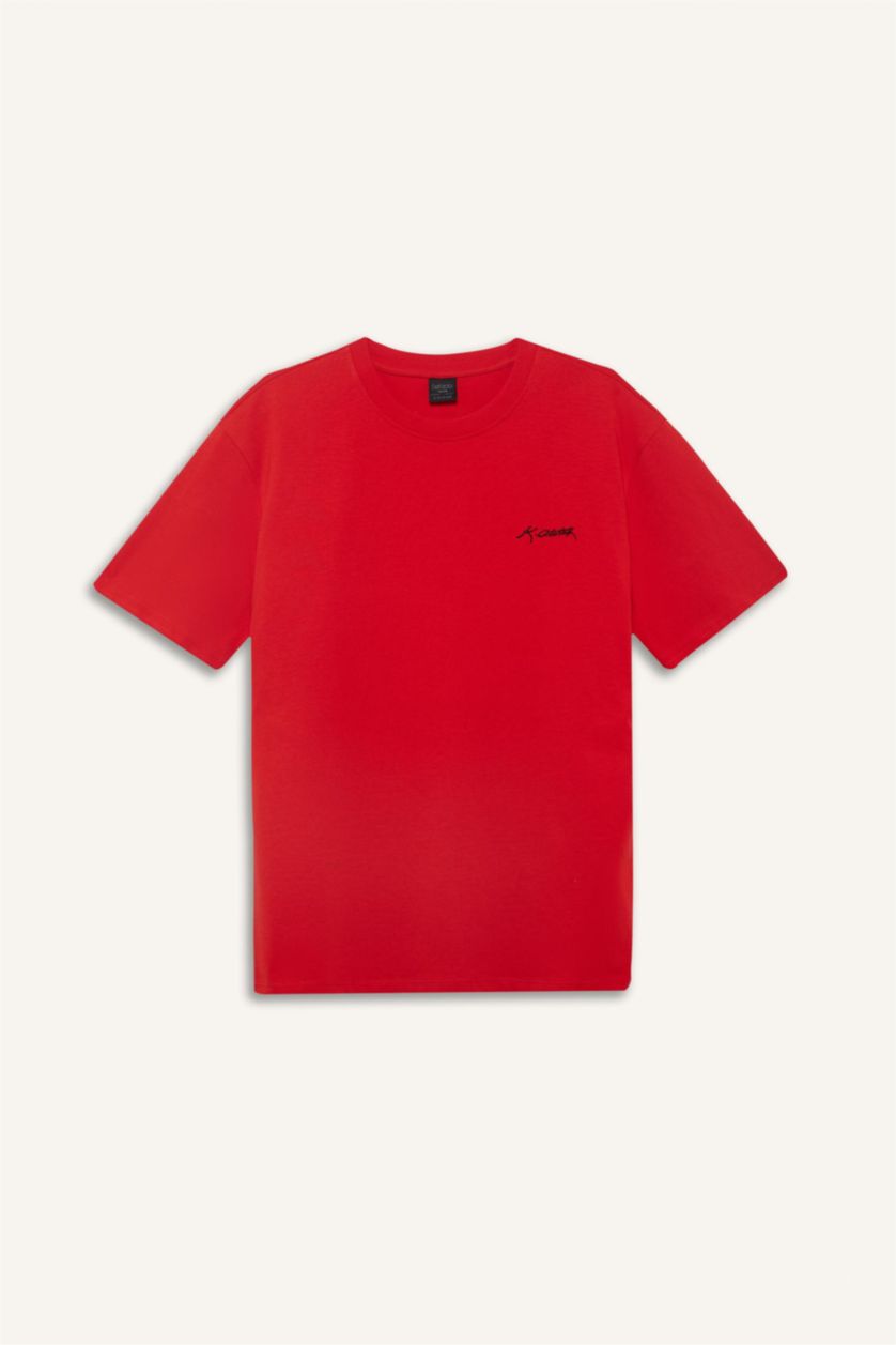 Erkek Kırmızı %100 Pamuk Regular Fit Bisiklet Yaka Atatürk Baskılı Kısa Kollu Tişört