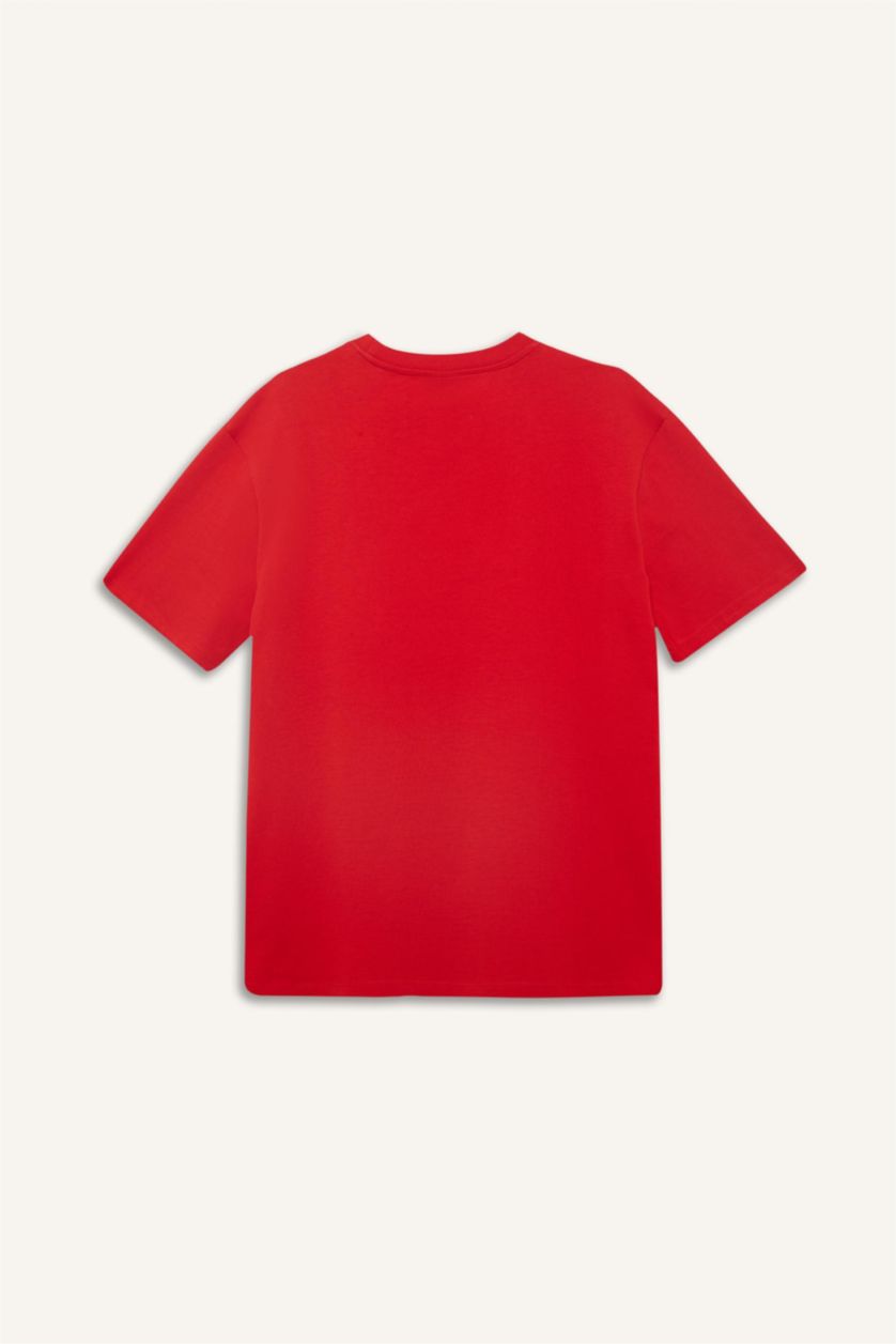 Erkek Kırmızı %100 Pamuk Regular Fit Bisiklet Yaka Atatürk Baskılı Kısa Kollu Tişört