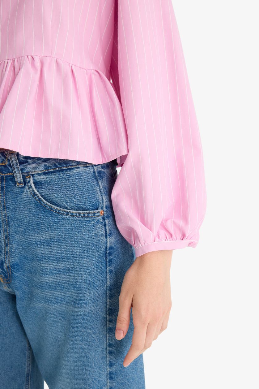 WOMAN Pink Regular Fit V-Neck Long Sleeve Blouse