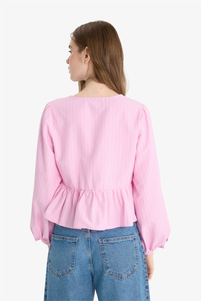 WOMAN Pink Regular Fit V-Neck Long Sleeve Blouse