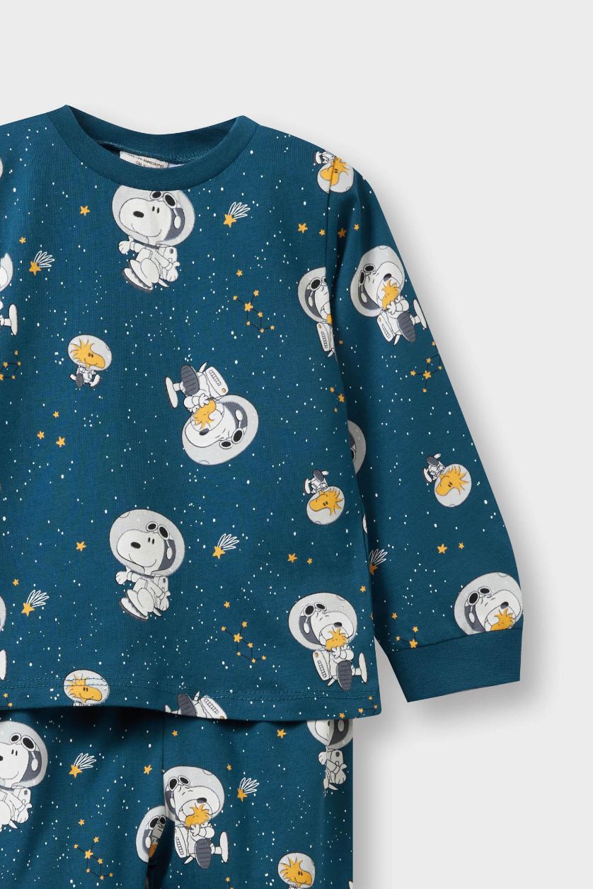 Erkek Bebek Petrol Erkek Bebek Snoopy Pijama Takımı Uzun Kollu Penye Üst Uzun Alt