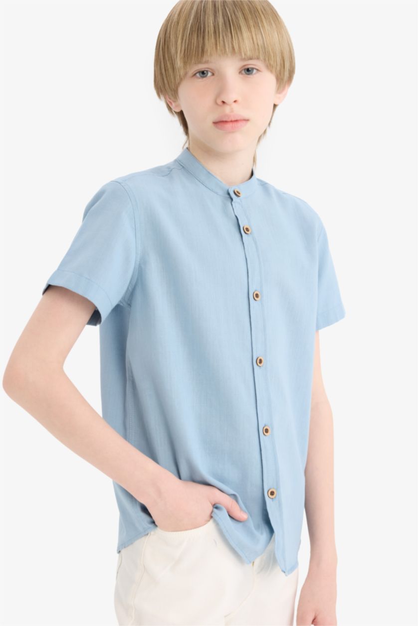 BOYS & TEENS Blue Boy Regular Fit Crew Neck Long Sleeve Shirt