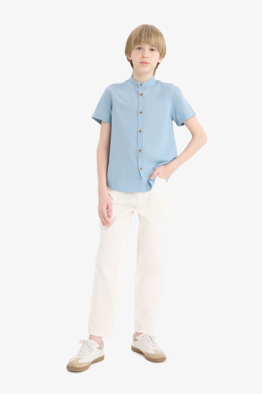 BOYS & TEENS Blue Boy Regular Fit Crew Neck Long Sleeve Shirt