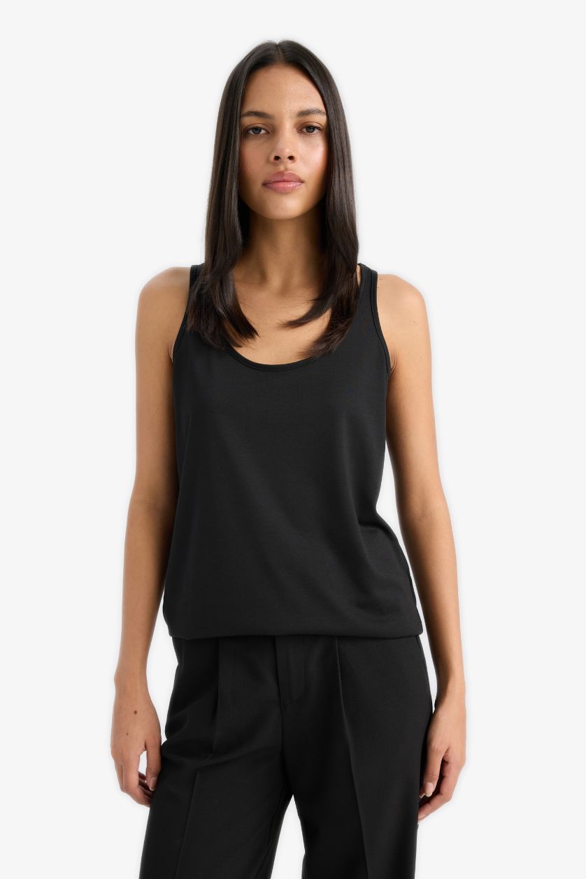 Kadın Siyah Regular Fit Basic Düz Yuvarlak Yaka Siyah Atlet