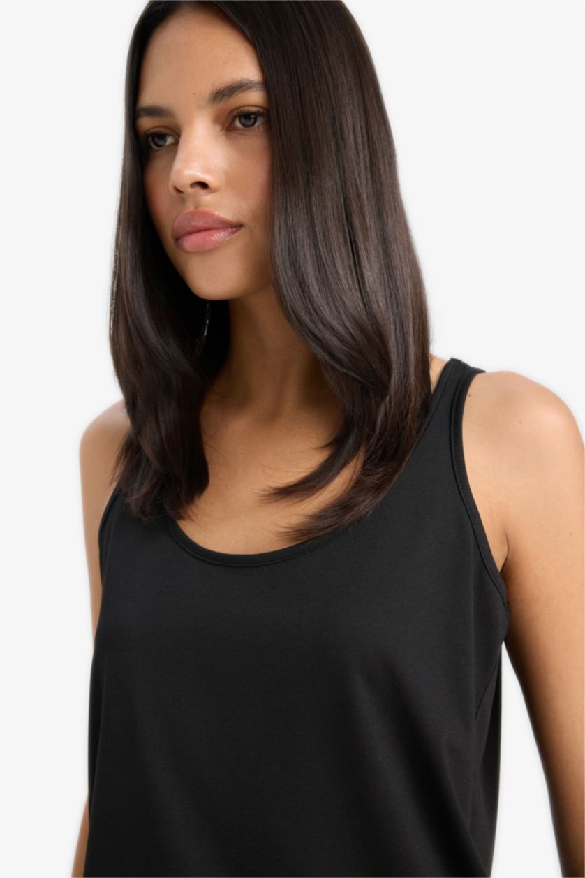 Kadın Siyah Regular Fit Basic Düz Yuvarlak Yaka Siyah Atlet