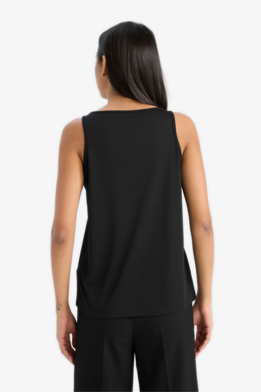 Kadın Siyah Regular Fit Basic Düz Yuvarlak Yaka Siyah Atlet