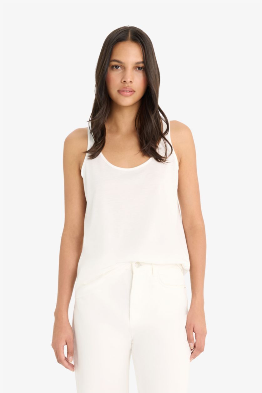 Kadın Ekru Basıc Yuvarlak Yaka Basıc Atlet