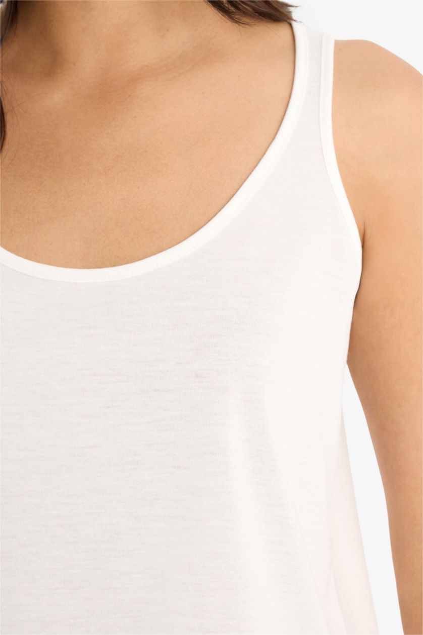 Kadın Ekru Basıc Yuvarlak Yaka Basıc Atlet