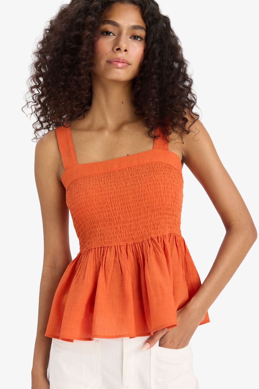 WOMAN Orange Crinkle Gipelli Viscose Thick Strap Blouse