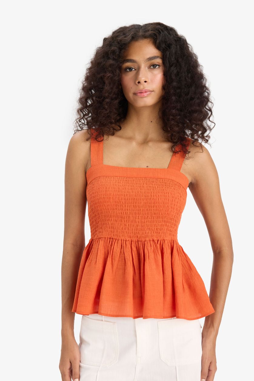 WOMAN Orange Crinkle Gipelli Viscose Thick Strap Blouse