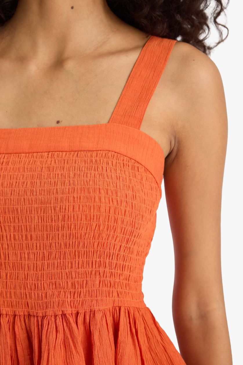 WOMAN Orange Crinkle Gipelli Viscose Thick Strap Blouse